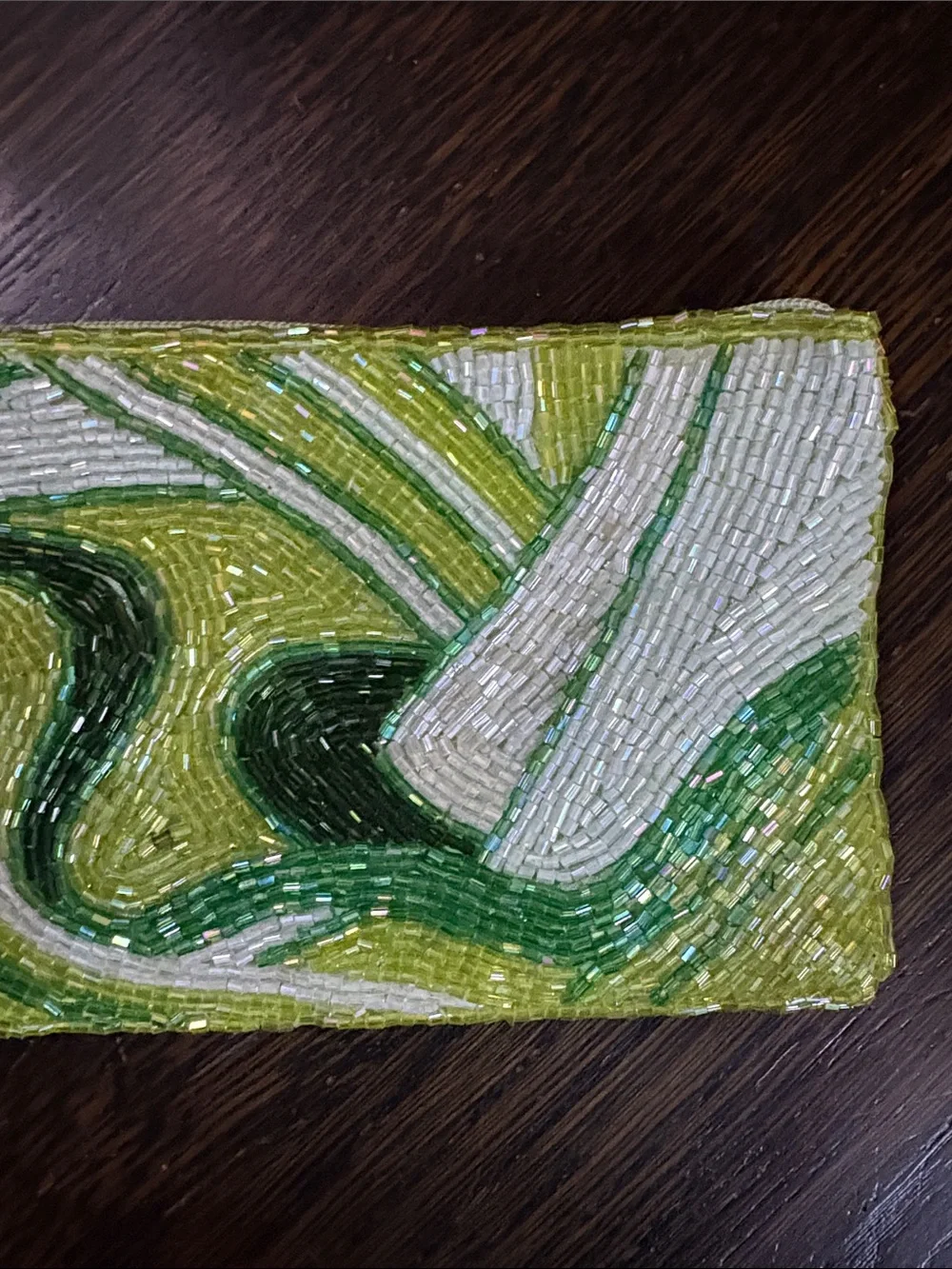 Beaded Swirl Wristlet Clutch in Green and White